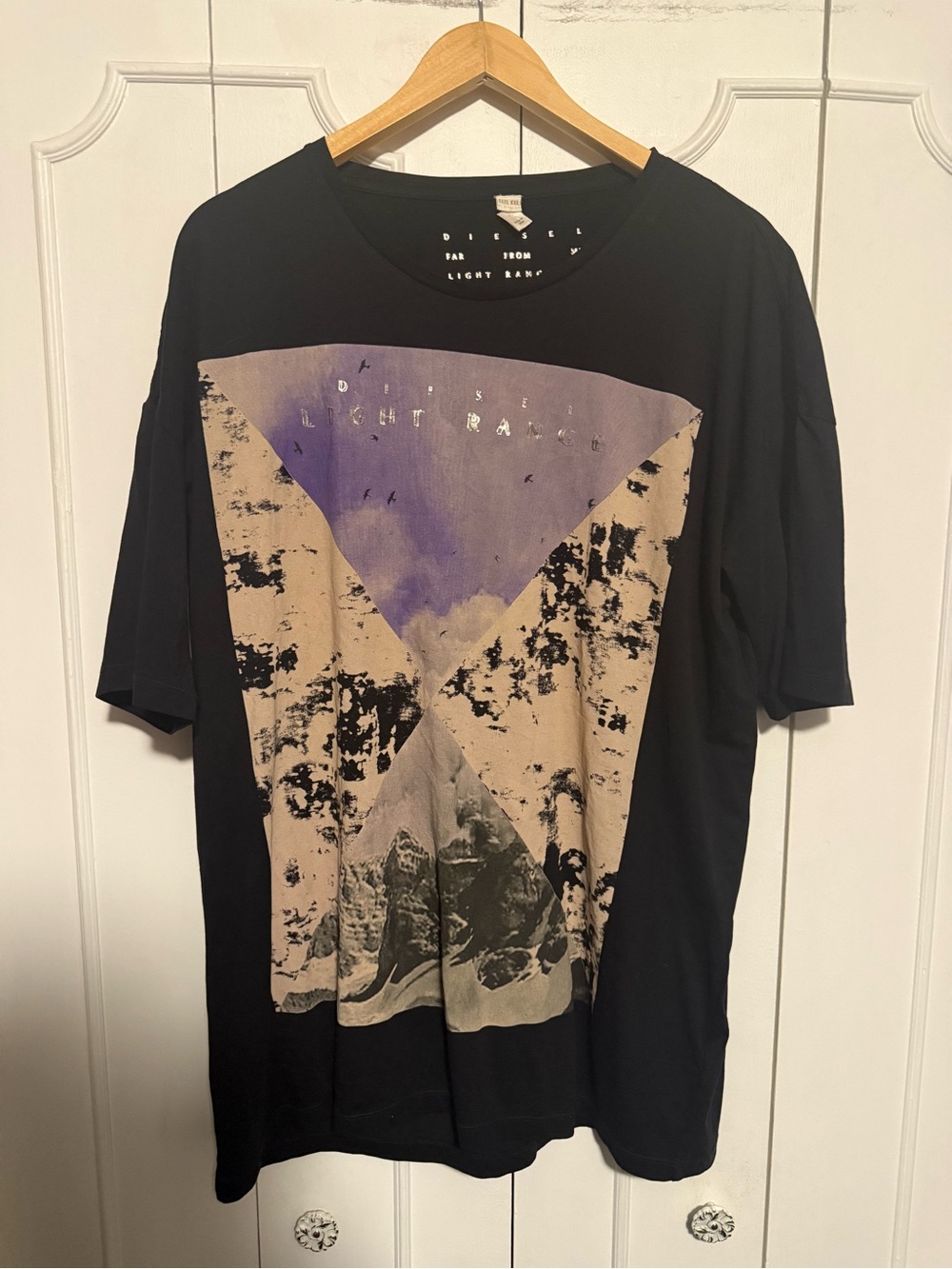 Diesel Black Short-Sleeve Tee with Purple & Beige Graphic